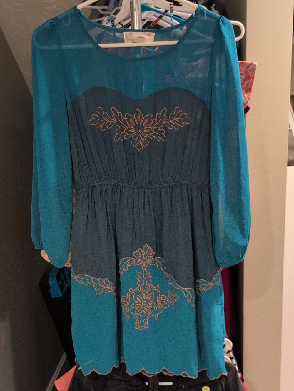 Teal Embroidered Dress